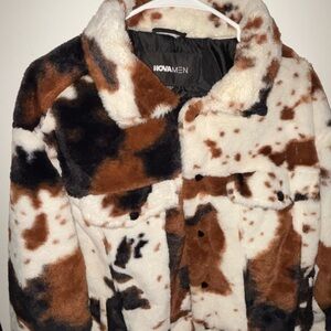 Fashion Nova Men's Brown and Cream Shirt Jacket